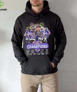 Design 2024 Baltimore Ravens 2024 Champions Team Name Player Mascot Signatures tee hoodie, sweater, longsleeve, shirt v-neck, t-shirt