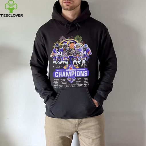 Design 2024 Baltimore Ravens 2024 Champions Team Name Player Mascot Signatures tee hoodie, sweater, longsleeve, shirt v-neck, t-shirt