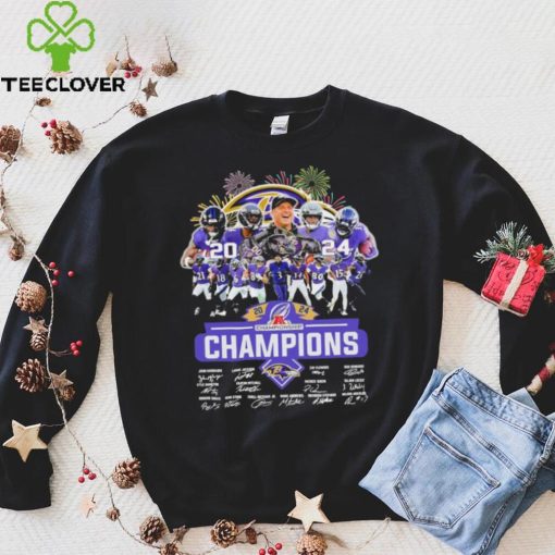 Design 2024 Baltimore Ravens 2024 Champions Team Name Player Mascot Signatures tee hoodie, sweater, longsleeve, shirt v-neck, t-shirt