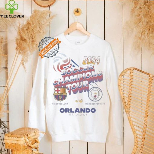 Design Barcelona and Manchester City 2024 Soccer Champions Tour Shirt