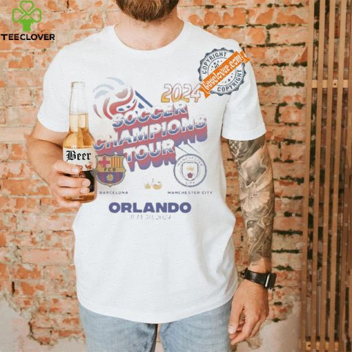 Design Barcelona and Manchester City 2024 Soccer Champions Tour Shirt