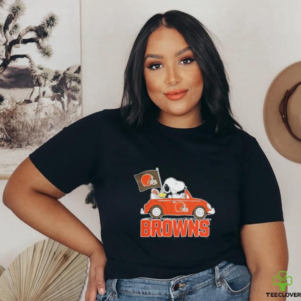 Design Cleveland browns Peanuts Snoopy car cartoon sports shirt Design Cleveland browns Peanuts Snoopy car cartoon sports shirt