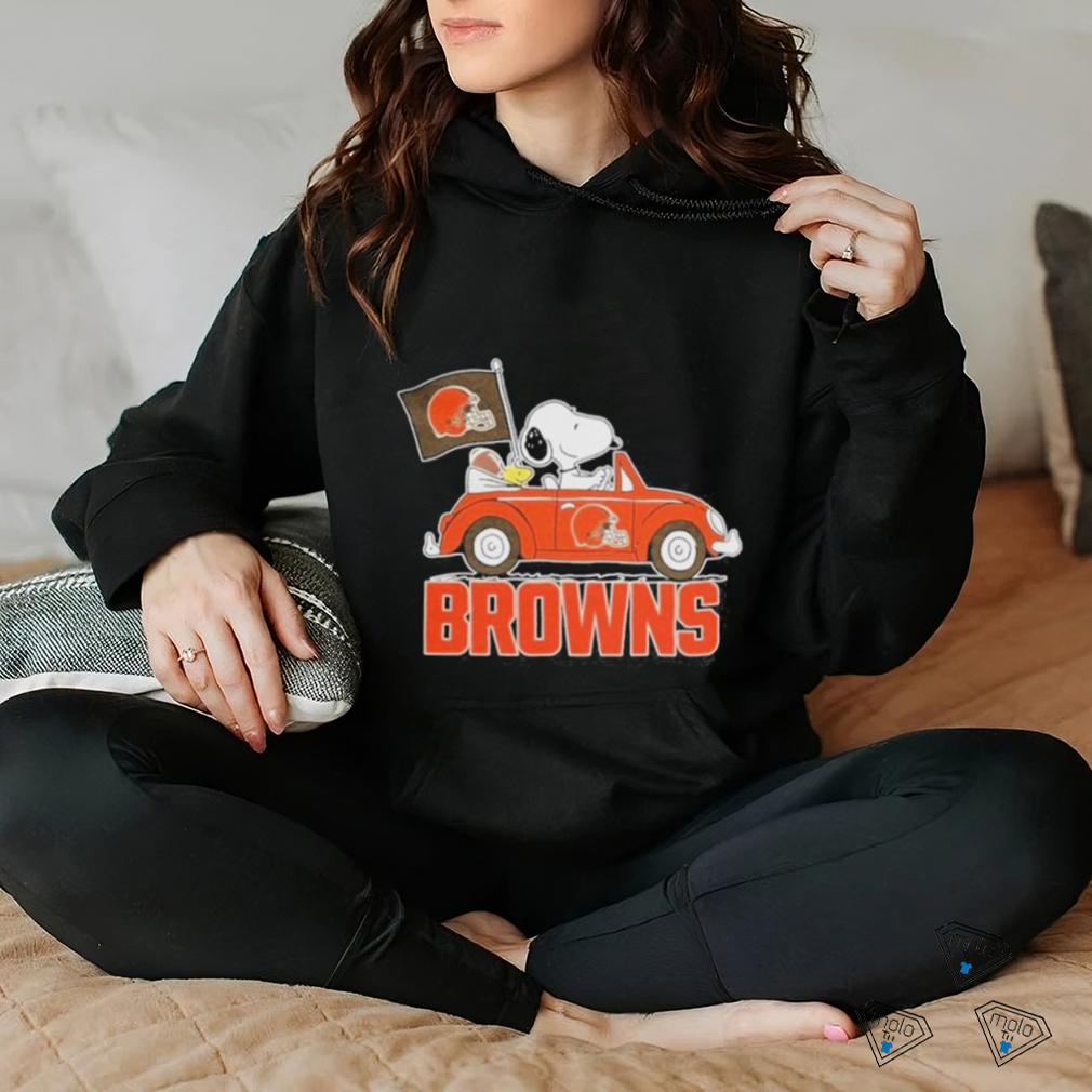 Design Cleveland browns Peanuts Snoopy car cartoon sports shirt Design Cleveland browns Peanuts Snoopy car cartoon sports shirt