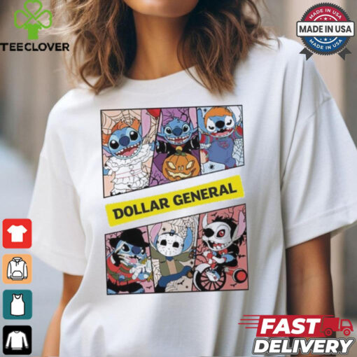 Design Halloween Horror Stitch Characters X Dollar General Logo Shirt