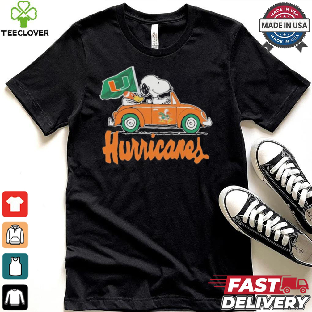 Design Peanuts Snoopy And Woodstock X Miami Hurricanes Driving Car Shirt Design Peanuts Snoopy And Woodstock X Miami Hurricanes Driving Car Shirt