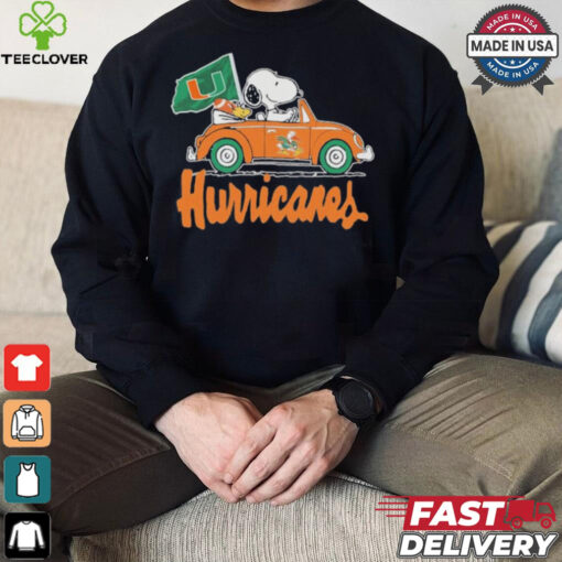 Design Peanuts Snoopy And Woodstock X Miami Hurricanes Driving Car Shirt