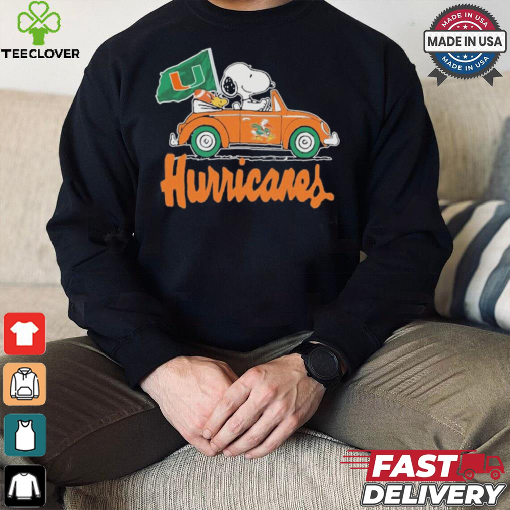 Design Peanuts Snoopy And Woodstock X Miami Hurricanes Driving Car Shirt Design Peanuts Snoopy And Woodstock X Miami Hurricanes Driving Car Shirt