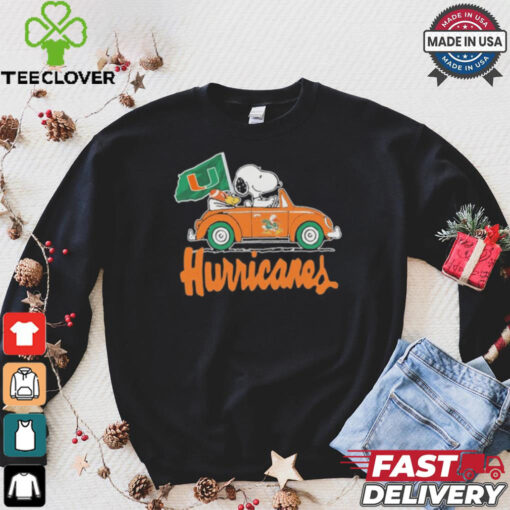 Design Peanuts Snoopy And Woodstock X Miami Hurricanes Driving Car Shirt