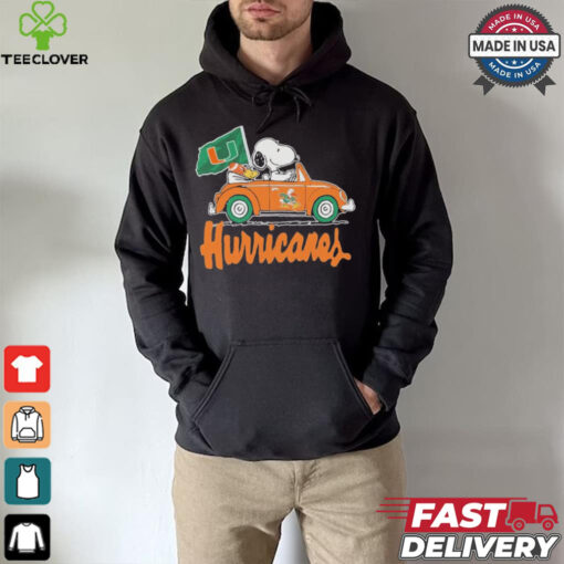 Design Peanuts Snoopy And Woodstock X Miami Hurricanes Driving Car Shirt