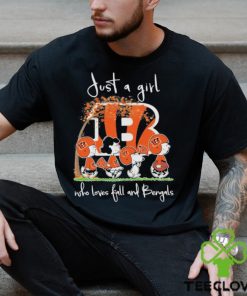 Design just a girl who loves fall and bengals shirt