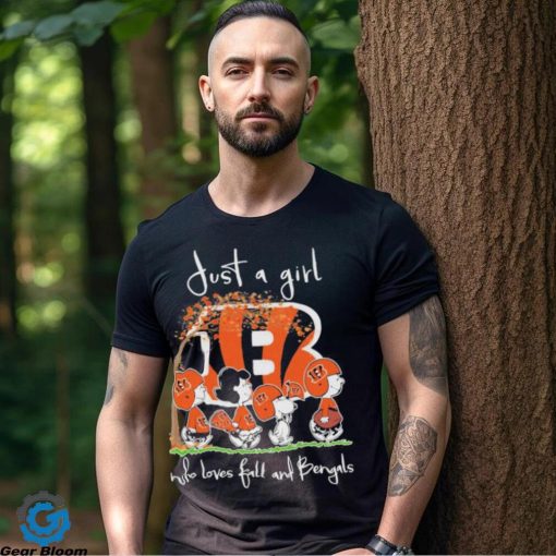 Design just a girl who loves fall and bengals shirt