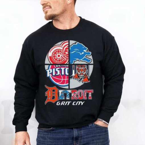 Detroit Grit City Red Wings Lions Tigers And Pistons Logo 2025 Shirt