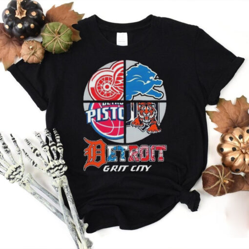 Detroit Grit City Red Wings Lions Tigers And Pistons Logo 2025 Shirt