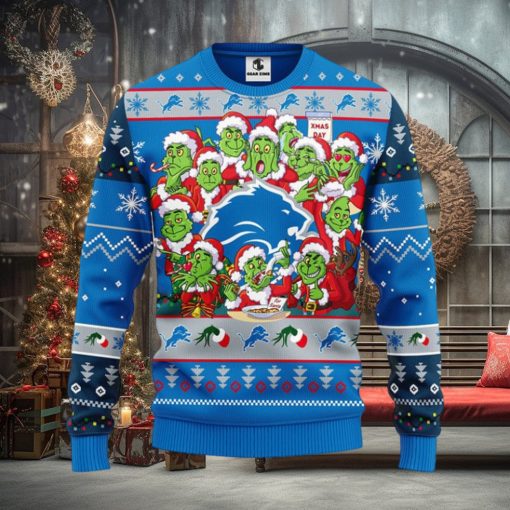 Detroit Lions 12 Grinch Xmas Day Christmas Ugly Sweater