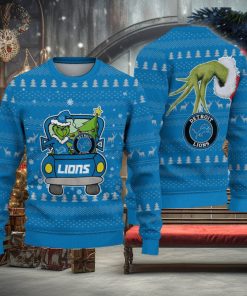 Detroit Lions And Grinch Driving With Pine Trees Knitted Christmas 3D Sweater Gift For Fans