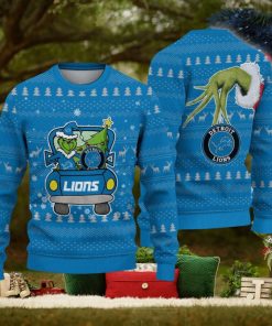 Detroit Lions And Grinch Driving With Pine Trees Knitted Christmas 3D Sweater Gift For Fans