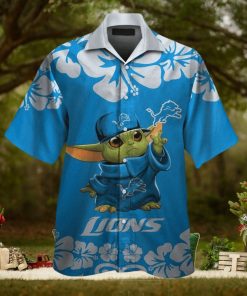 Detroit Lions Baby Yoda Short Sleeve Button Up Tropical Hawaiian Shirt