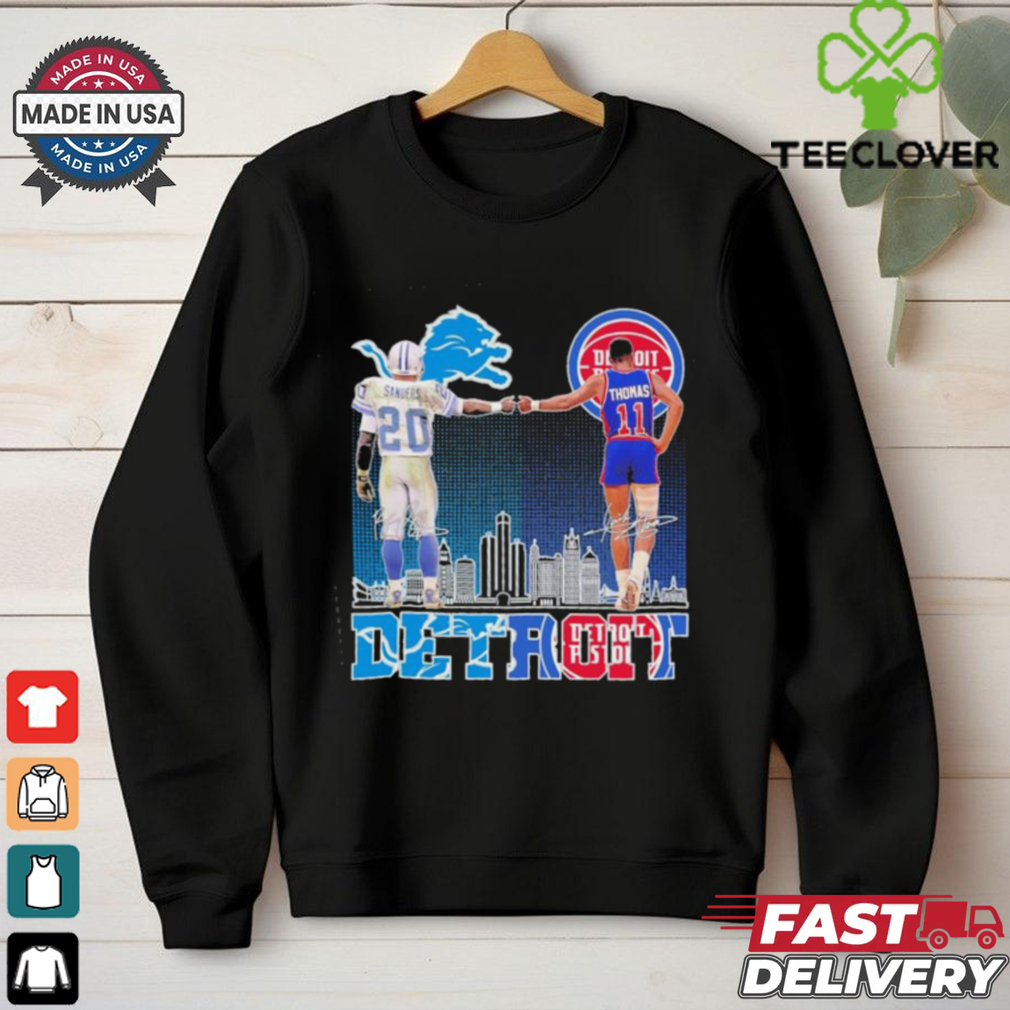 Detroit Lions Barry Sanders And Detroit Pistons Isiah Thomas Detroit City Signatures Shirt Detroit Lions Barry Sanders And Detroit Pistons Isiah Thomas Detroit City Signatures Shirt