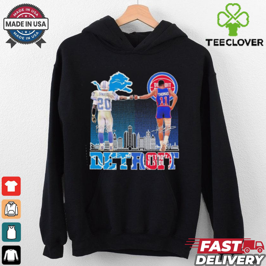Detroit Lions Barry Sanders And Detroit Pistons Isiah Thomas Detroit City Signatures Shirt Detroit Lions Barry Sanders And Detroit Pistons Isiah Thomas Detroit City Signatures Shirt