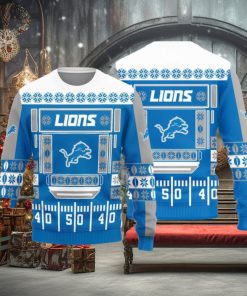 Detroit Lions Christmas Ball Snowfalke Pattern Knitted Sweater