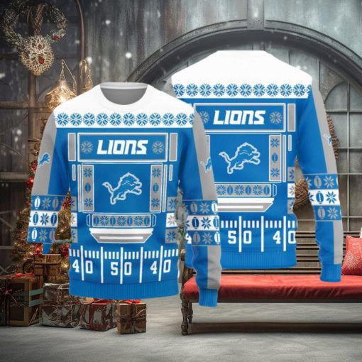 Detroit Lions Christmas Ball Snowfalke Pattern Knitted Sweater