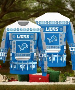 Detroit Lions Christmas Ball Snowfalke Pattern Knitted Sweater