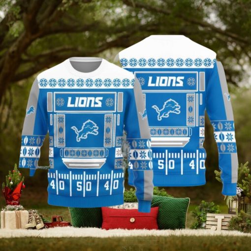 Detroit Lions Christmas Ball Snowfalke Pattern Knitted Sweater