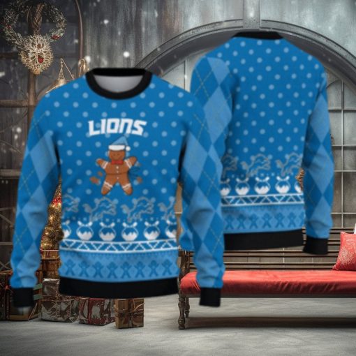 Detroit Lions Christmas Gingerbread Man Ugly Christmas Sweater Cute Christmas Gift