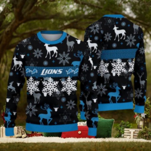 Detroit Lions Christmas Pattern Ugly Christmas Sweater Wreath AOP Gift For Fans