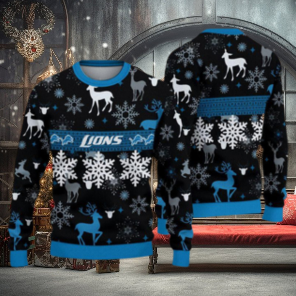 Detroit Lions Christmas Pattern Ugly Christmas Sweater Wreath AOP Gift For  Fans - Teeclover