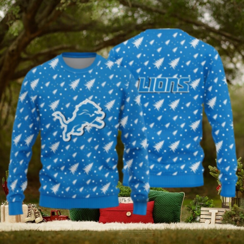 Detroit Lions Christmas Jumper Graphic Crew Sweatshirt - Mens