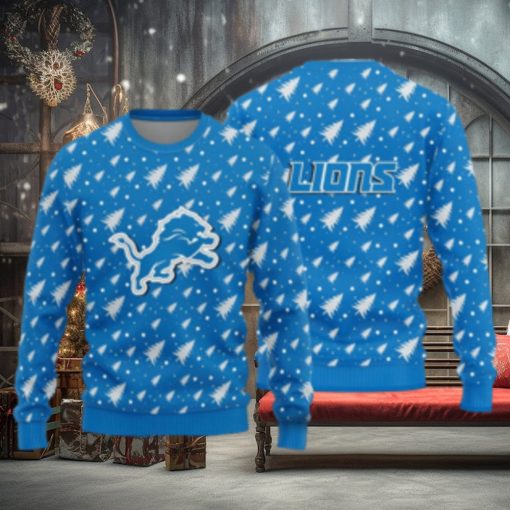 Detroit Lions Christmas Pine Tree Patterns Pattern Knitted Ugly Christmas Sweater AOP Gift For Men And Women