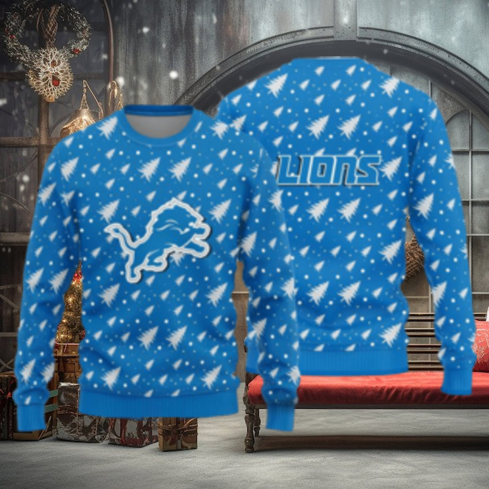 Detroit Lions Football Team Logo Custom Name Christmas Gift All Over Print  Ugly Christmas Sweater