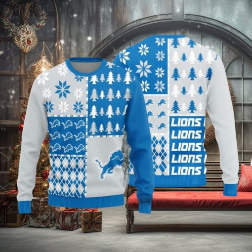 Detroit Lions Christmas Pine Trees Pattern New Style Knitted Sweater