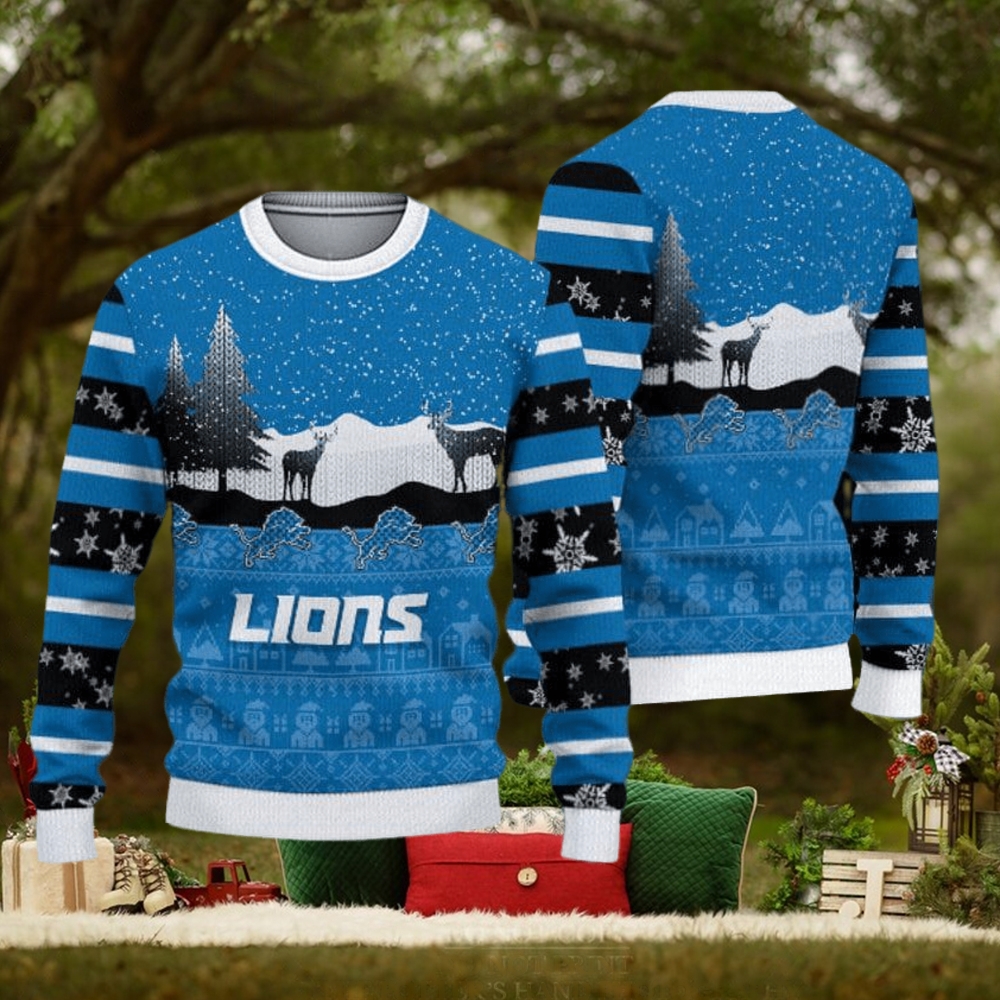 Detroit Lions Christmas Reindeers Pattern Ugly Sweater For Men Women