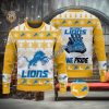 Detroit Lions Fans Logo Snowflake Pattern Ugly Christmas Sweater Yellow