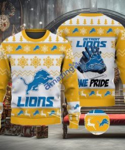 Detroit Lions Fans Logo Snowflake Pattern Ugly Christmas Sweater Yellow