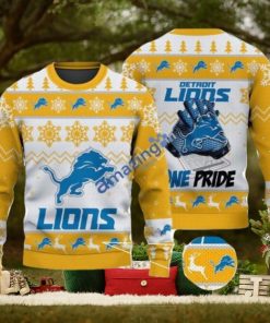 Detroit Lions Fans Logo Snowflake Pattern Ugly Christmas Sweater Yellow