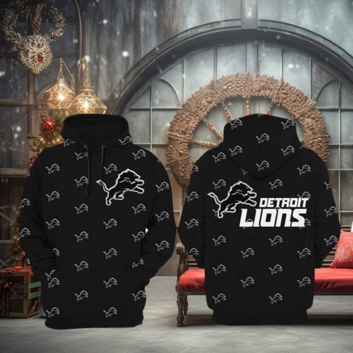 Detroit Lions Football Mascot Full Black Design 3D Hoodie