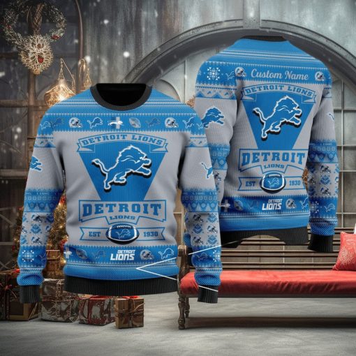 Detroit Lions Football Team Logo Ugly Christmas Sweater Custom Name  Christmas For Fans - Teeclover