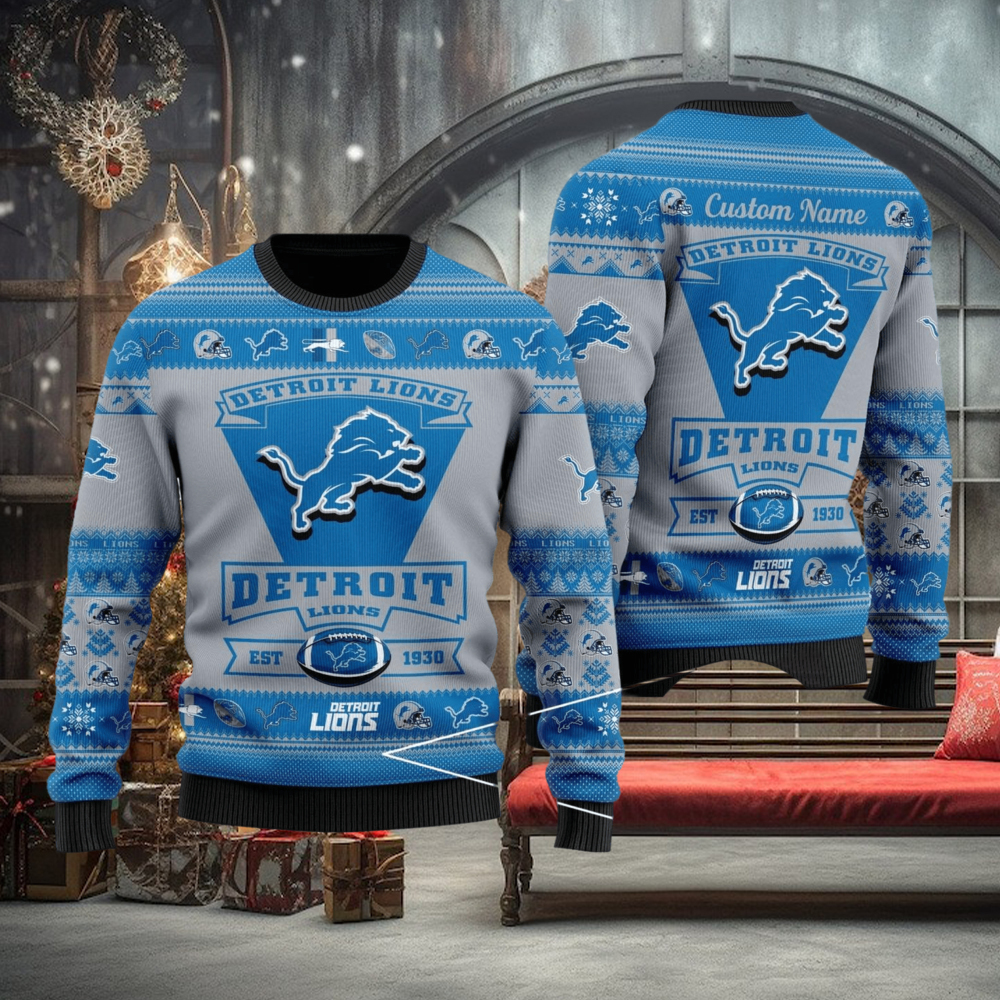 Detroit Lions NFL 3D Hug Custom Number And Name Ugly Christmas