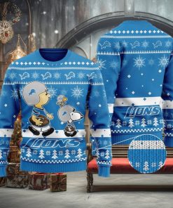 Detroit Lions Funny Charlie Brown Peanuts Snoopy Christmas AOP Sweater