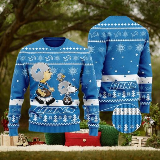 Detroit Lions Funny Charlie Brown Peanuts Snoopy Christmas AOP Sweater