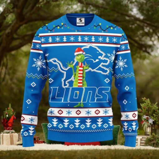 Detroit Lions Funny Grinch Christmas Ugly Sweater