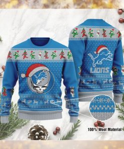 Detroit Lions Grateful Dead SKull And Bears Custom Name Ugly Sweater NFL Football Christmas Shirt