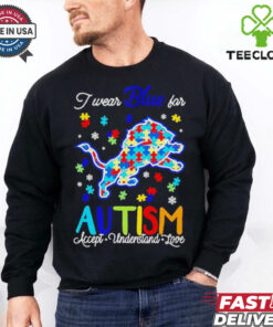Detroit Lions I wear blue for Autism accept understand love shirt