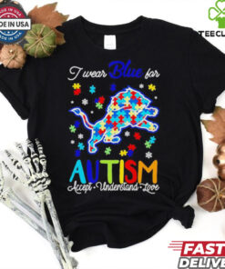 Detroit Lions I wear blue for Autism accept understand love shirt