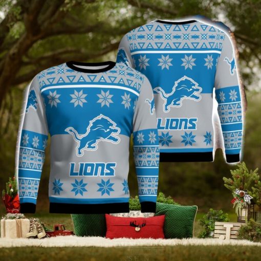 Detroit Lions Logo Big Snowflake Pattern Ugly Christmas Sweater