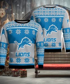 Detroit Lions Logo Big Snowflake Pattern Ugly Christmas Sweater