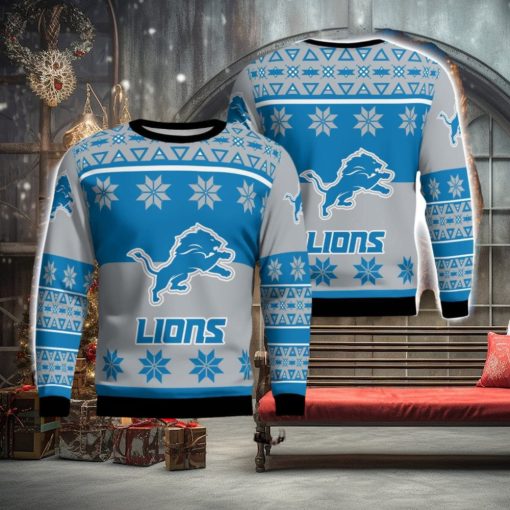 Detroit Lions Logo Big Snowflake Pattern Ugly Christmas Sweater